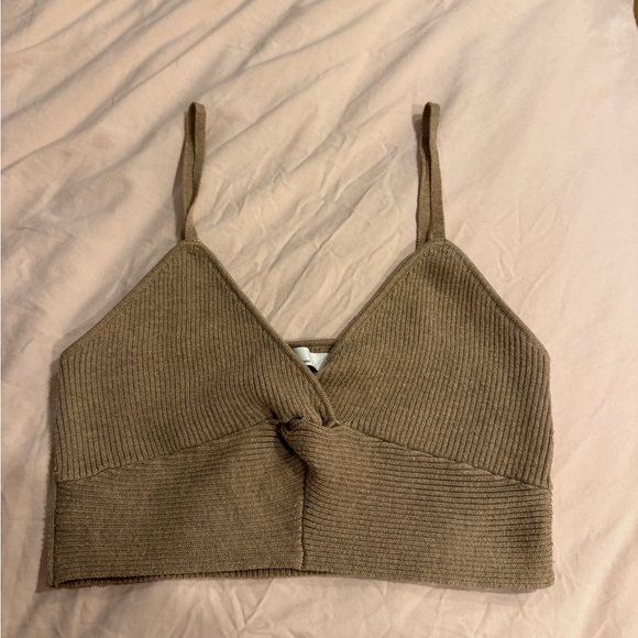Brown Ribbed Knit Crop Top - Picture 1 of 3